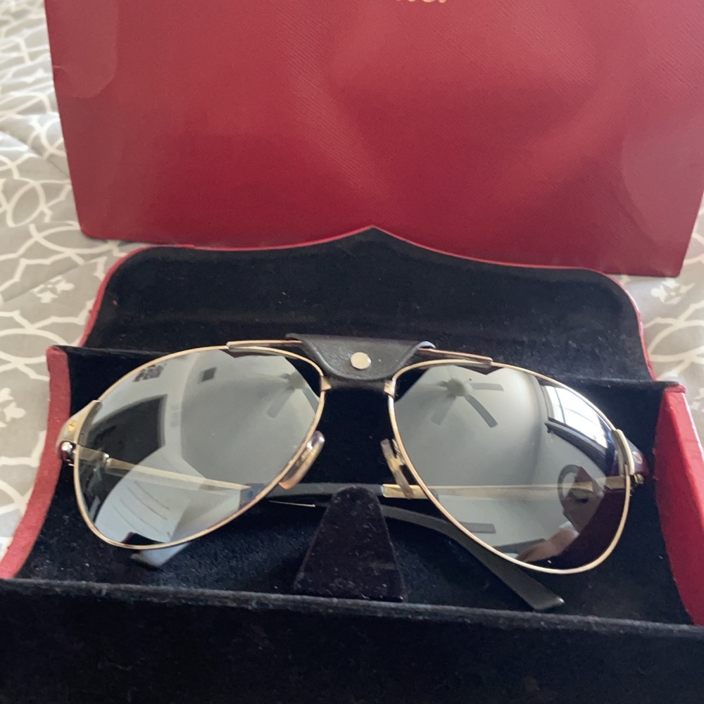 Cartier Santos Dumont Edition Checkered Frame Gold black Color Lens Sunglasses